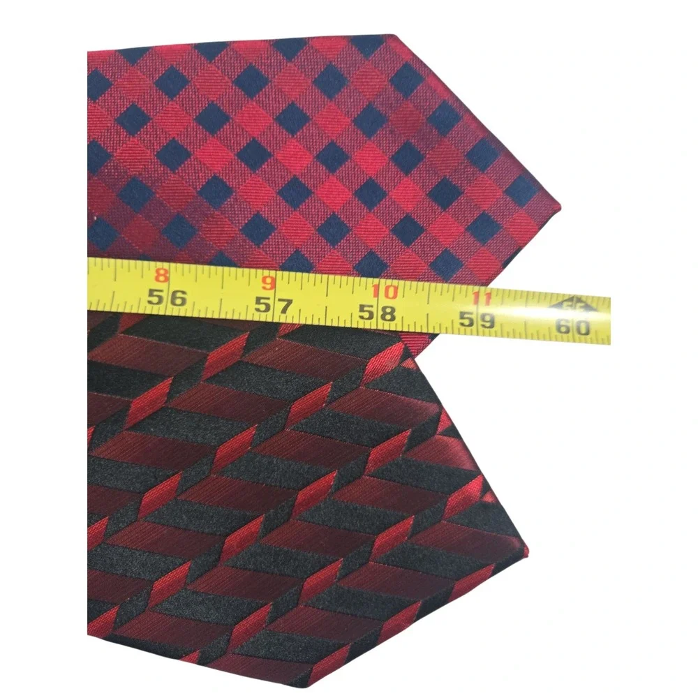 Lot of 2 IZOD‎ & Arrow 100% Silk Neckties Red Black Blue Check Geometric Modern - Picture 5 of 7
